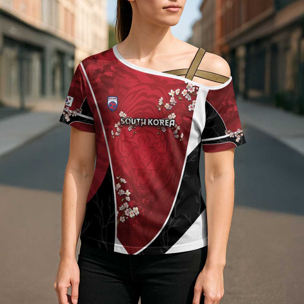 Custom South Korea Football Cross Shoulder Shirt Tiger Mugunghwa Flower Minimal Style