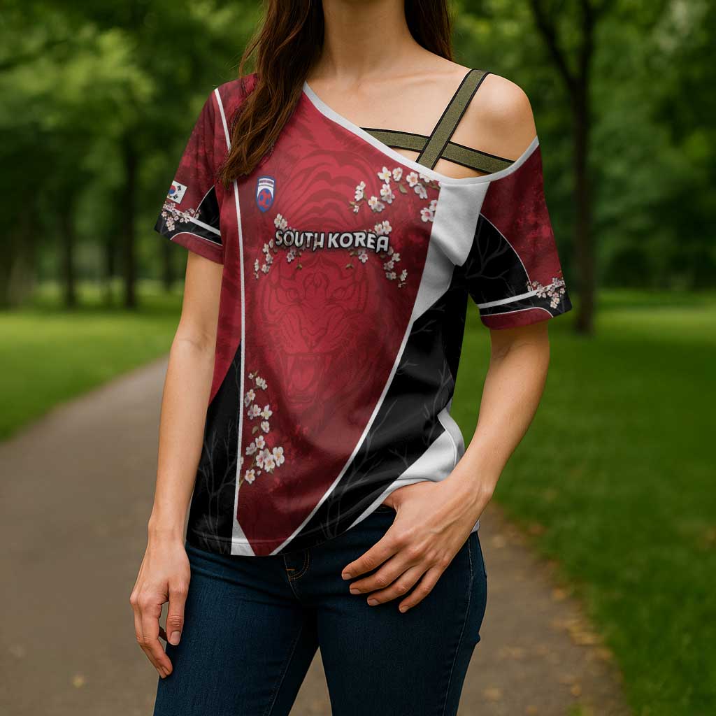 Custom South Korea Football Cross Shoulder Shirt Tiger Mugunghwa Flower Minimal Style