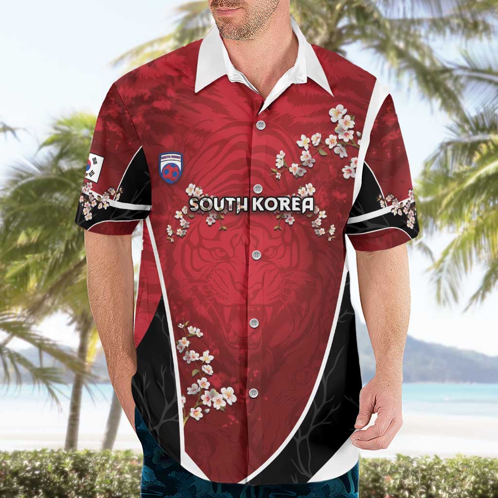 Custom South Korea Football Hawaiian Shirt Tiger Mugunghwa Flower Minimal Style