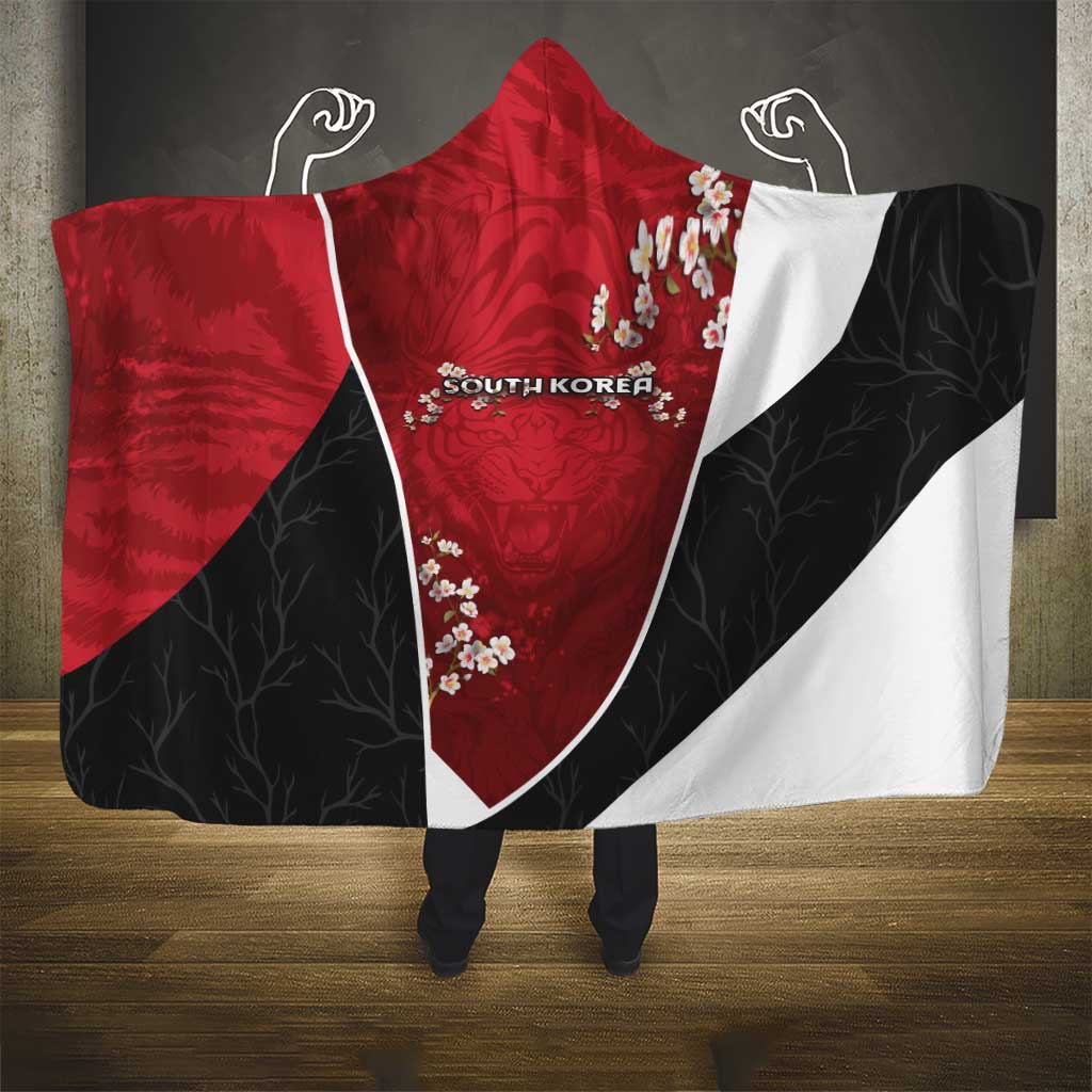 South Korea Football Hooded Blanket Tiger Mugunghwa Flower Minimal Style