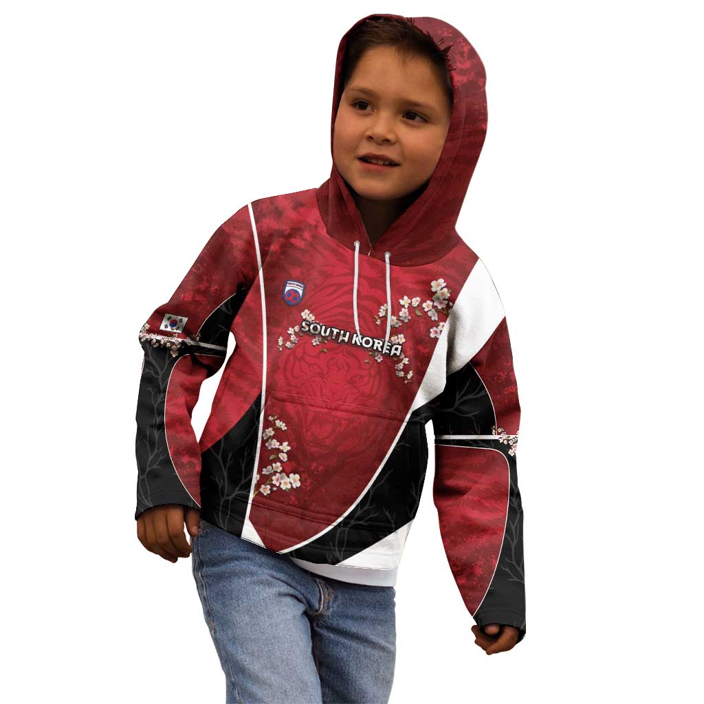 Custom South Korea Football Kid Hoodie Tiger Mugunghwa Flower Minimal Style