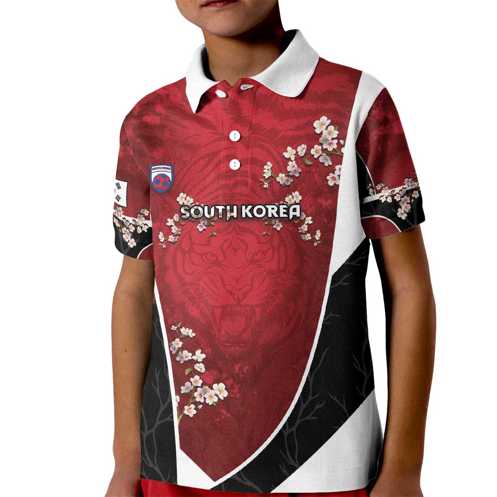Custom South Korea Football Kid Polo Shirt Tiger Mugunghwa Flower Minimal Style