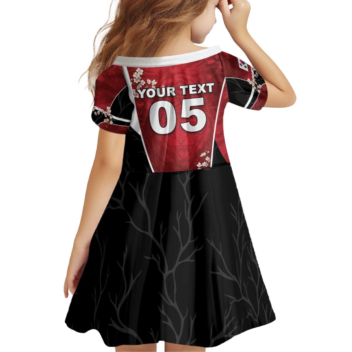Custom South Korea Football Kid Short Sleeve Dress Tiger Mugunghwa Flower Minimal Style