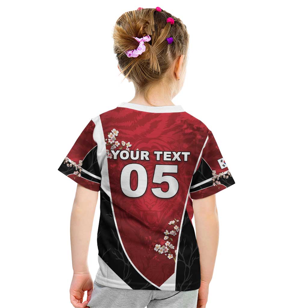 Custom South Korea Football Kid T Shirt Tiger Mugunghwa Flower Minimal Style