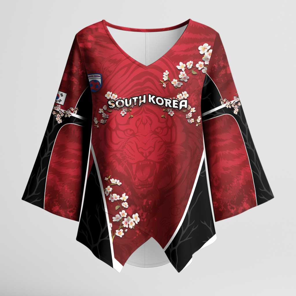 Custom South Korea Football Kimono Sleeve Blouse Tiger Mugunghwa Flower Minimal Style