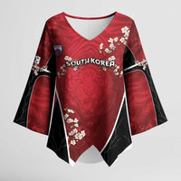 Custom South Korea Football Kimono Sleeve Blouse Tiger Mugunghwa Flower Minimal Style