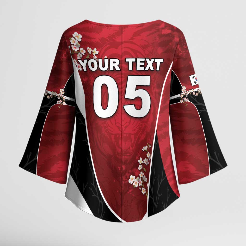 Custom South Korea Football Kimono Sleeve Blouse Tiger Mugunghwa Flower Minimal Style