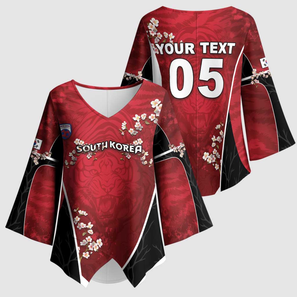 Custom South Korea Football Kimono Sleeve Blouse Tiger Mugunghwa Flower Minimal Style