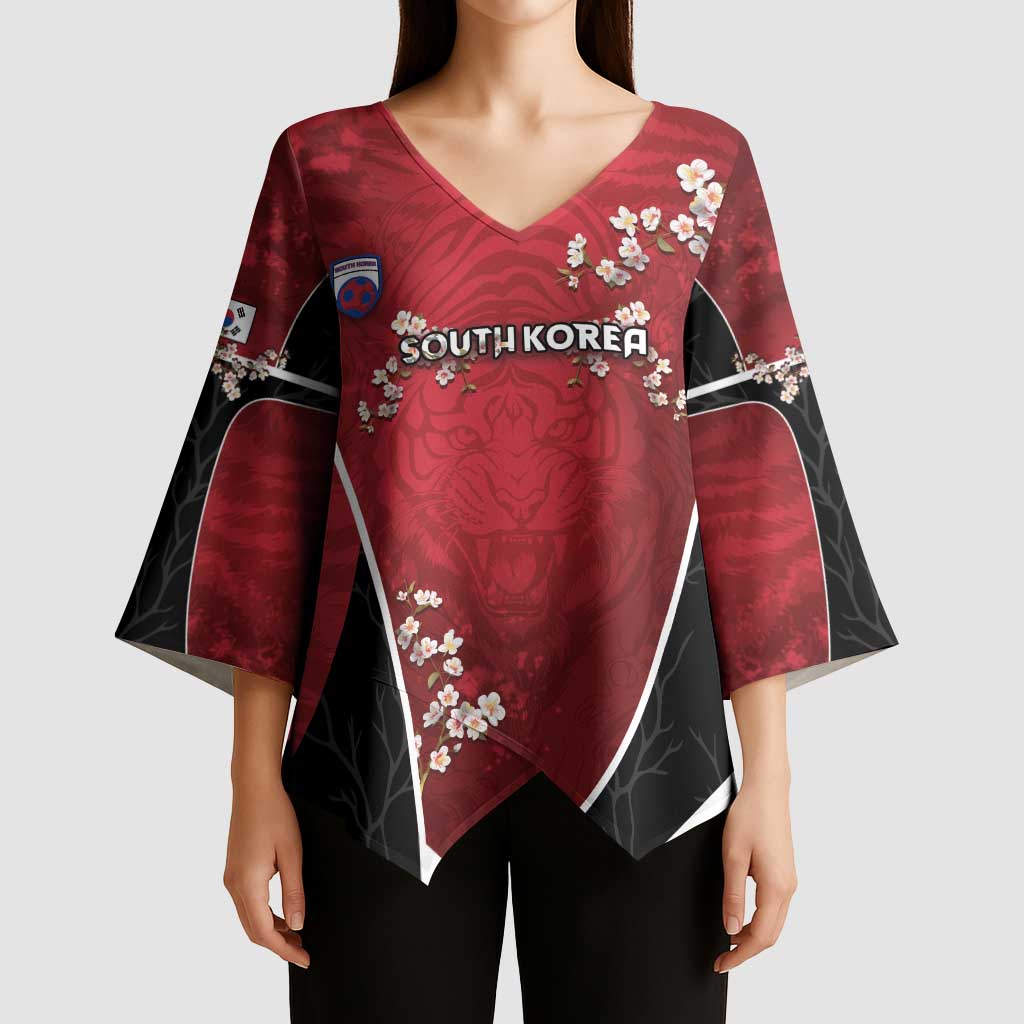 Custom South Korea Football Kimono Sleeve Blouse Tiger Mugunghwa Flower Minimal Style