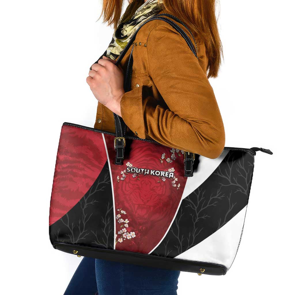 South Korea Football Leather Tote Bag Tiger Mugunghwa Flower Minimal Style