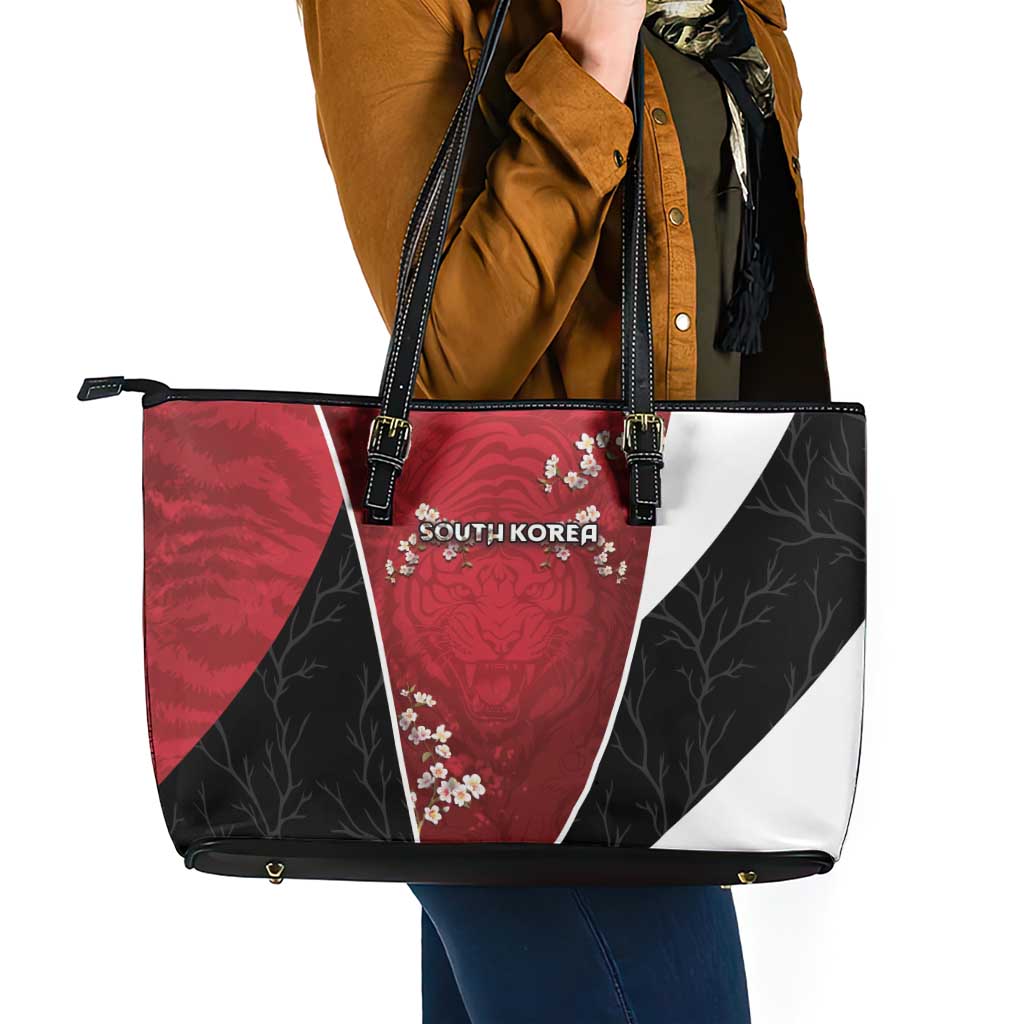 South Korea Football Leather Tote Bag Tiger Mugunghwa Flower Minimal Style