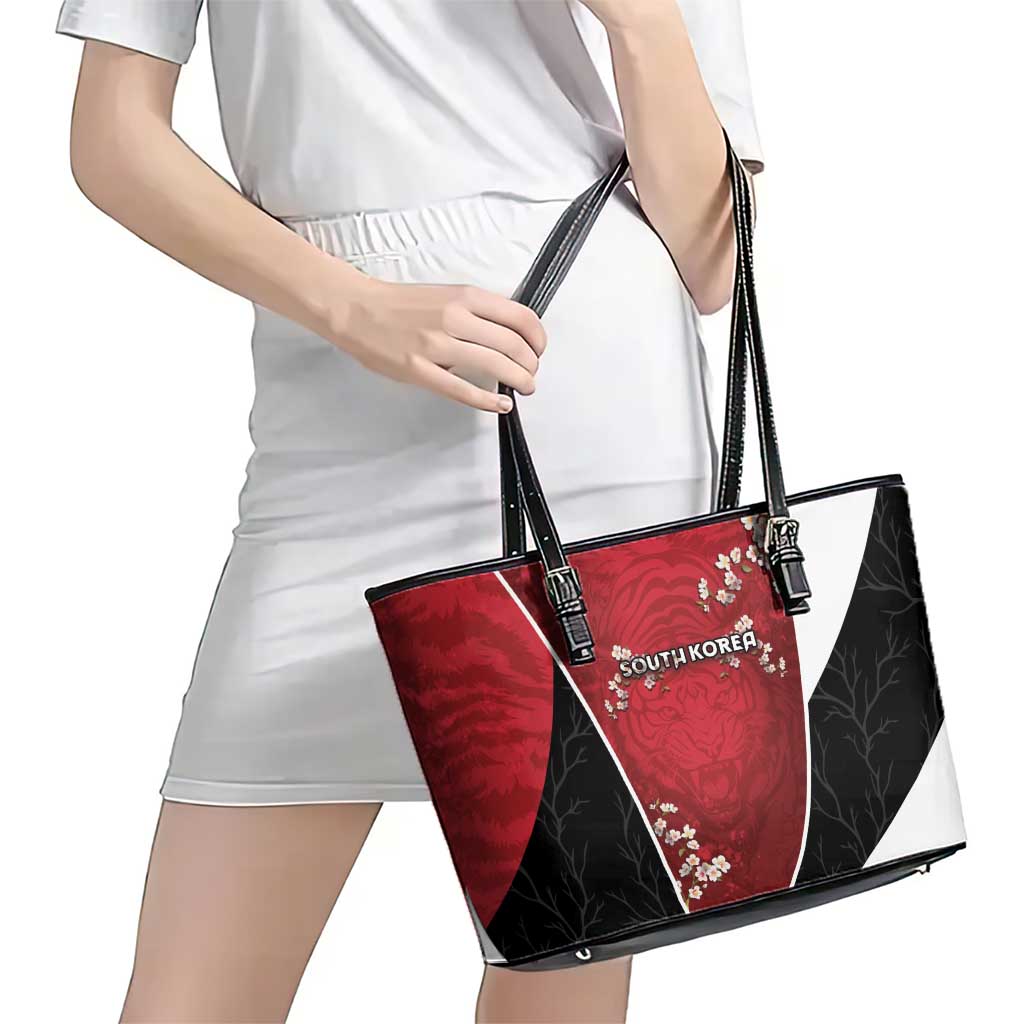South Korea Football Leather Tote Bag Tiger Mugunghwa Flower Minimal Style