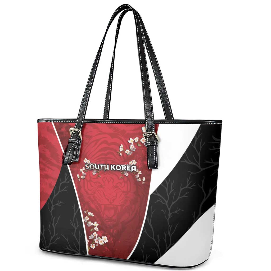 South Korea Football Leather Tote Bag Tiger Mugunghwa Flower Minimal Style