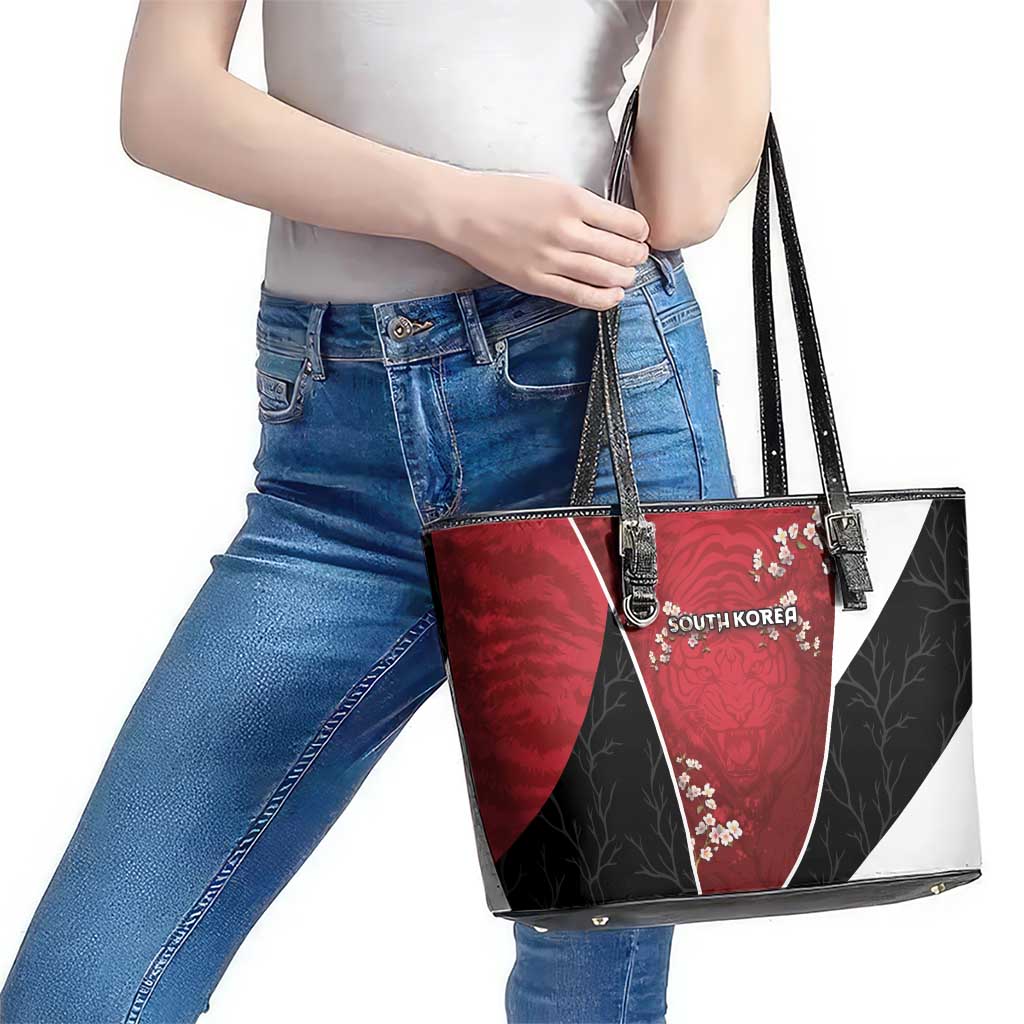 South Korea Football Leather Tote Bag Tiger Mugunghwa Flower Minimal Style