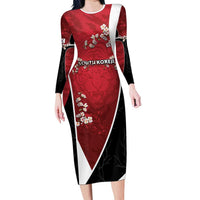 Custom South Korea Football Long Sleeve Bodycon Dress Tiger Mugunghwa Flower Minimal Style