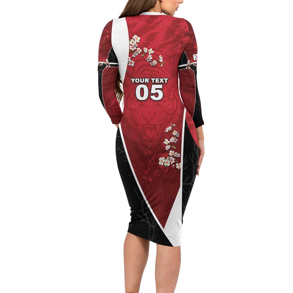 Custom South Korea Football Long Sleeve Bodycon Dress Tiger Mugunghwa Flower Minimal Style