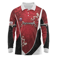 Custom South Korea Football Long Sleeve Polo Shirt Tiger Mugunghwa Flower Minimal Style