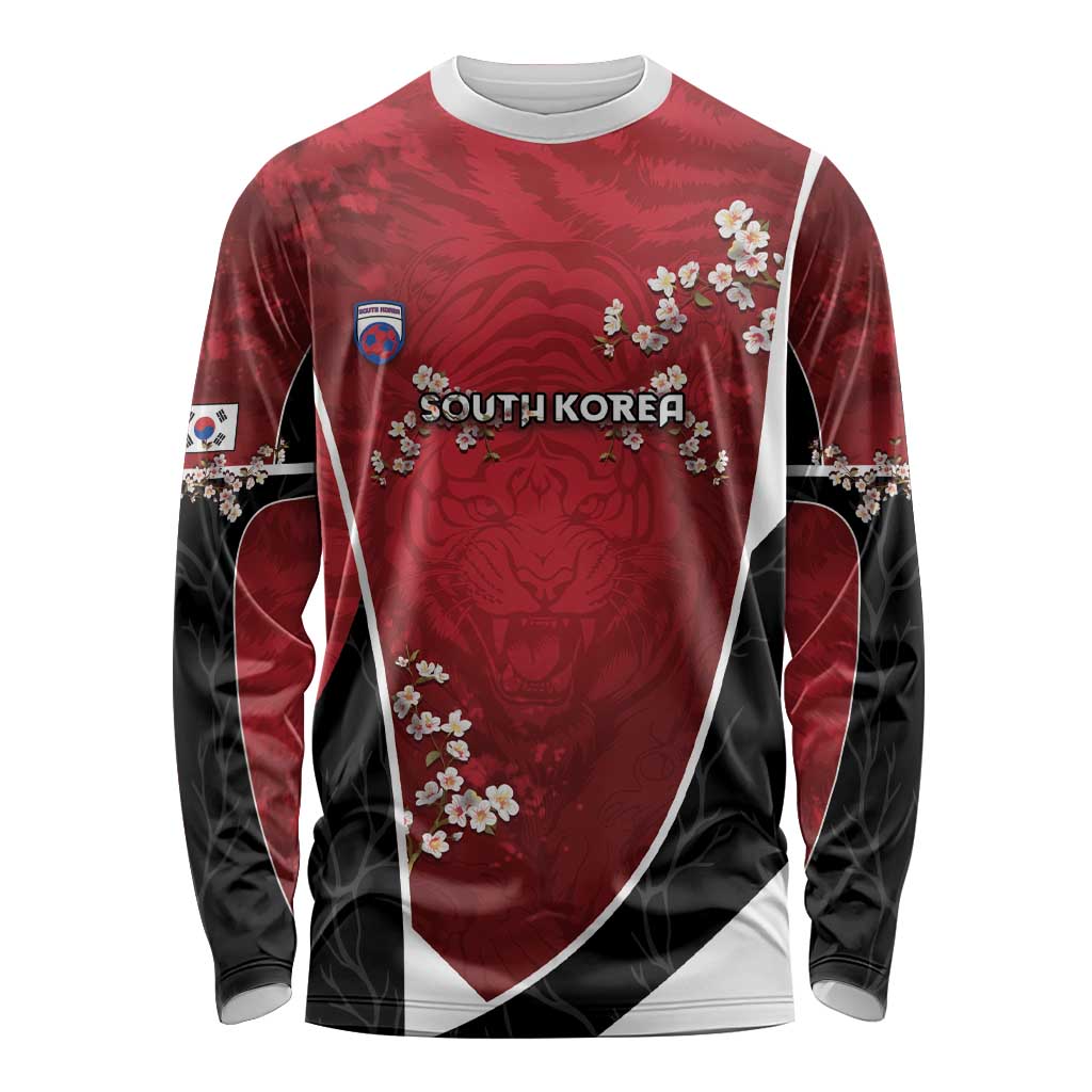 Custom South Korea Football Long Sleeve Shirt Tiger Mugunghwa Flower Minimal Style