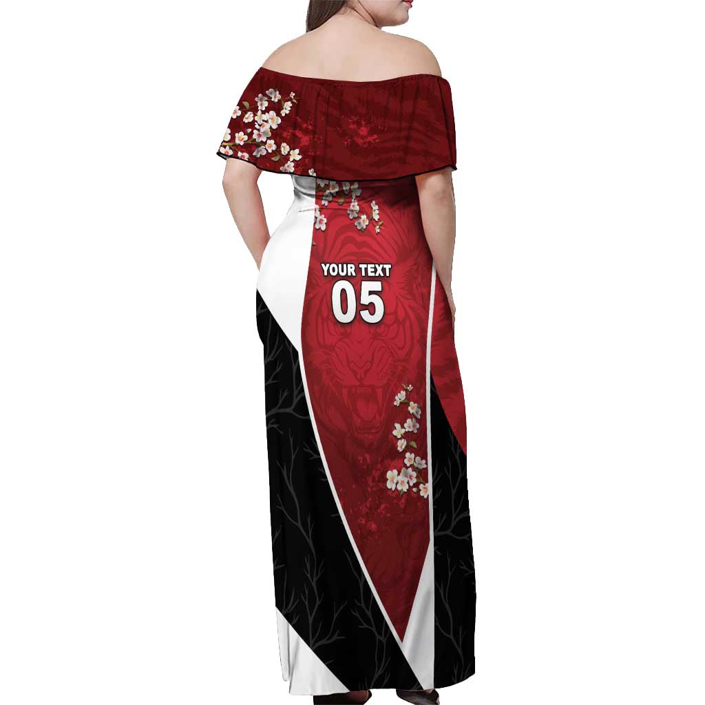 Custom South Korea Football Off Shoulder Maxi Dress Tiger Mugunghwa Flower Minimal Style