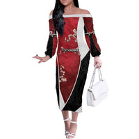 Custom South Korea Football Off The Shoulder Long Sleeve Dress Tiger Mugunghwa Flower Minimal Style