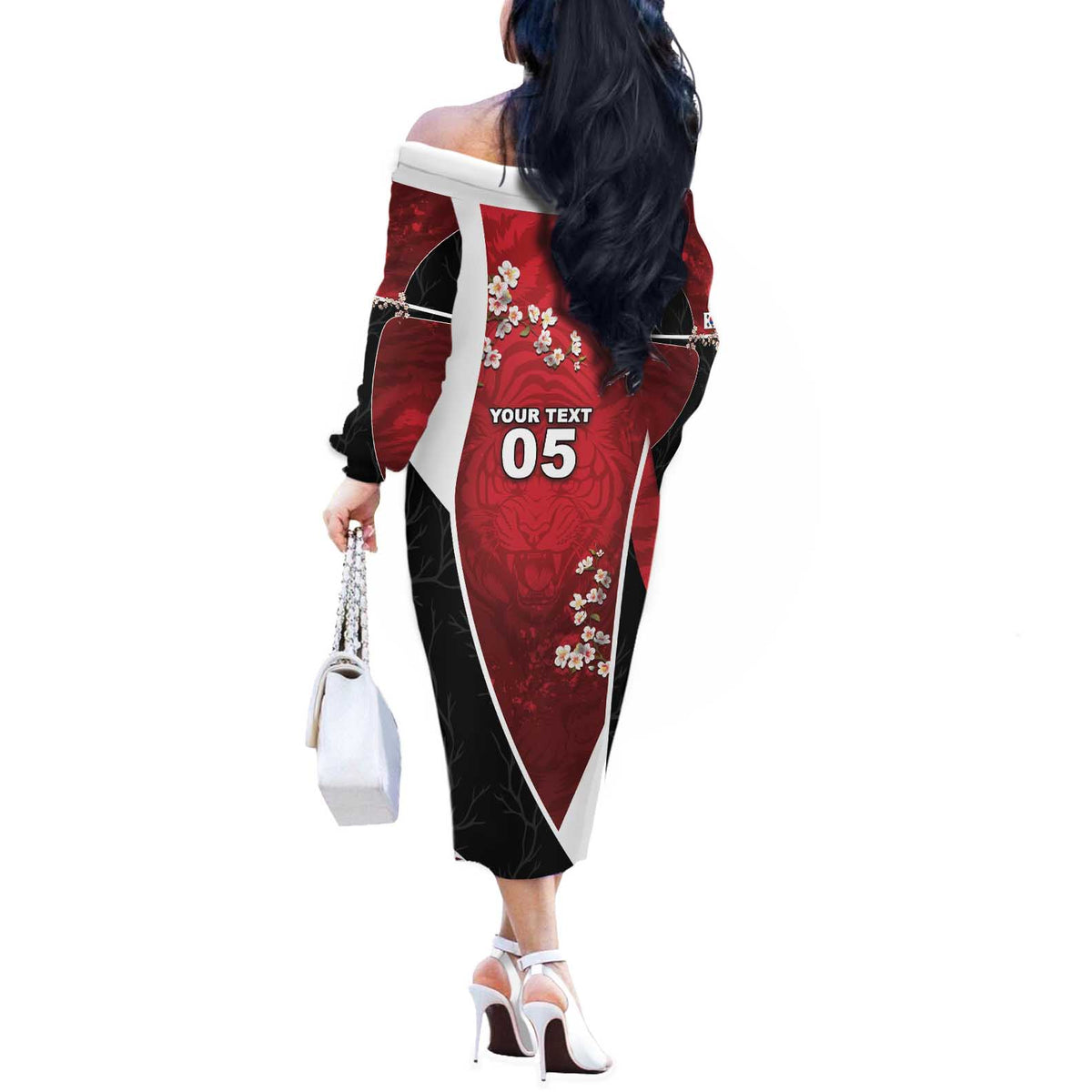 Custom South Korea Football Off The Shoulder Long Sleeve Dress Tiger Mugunghwa Flower Minimal Style