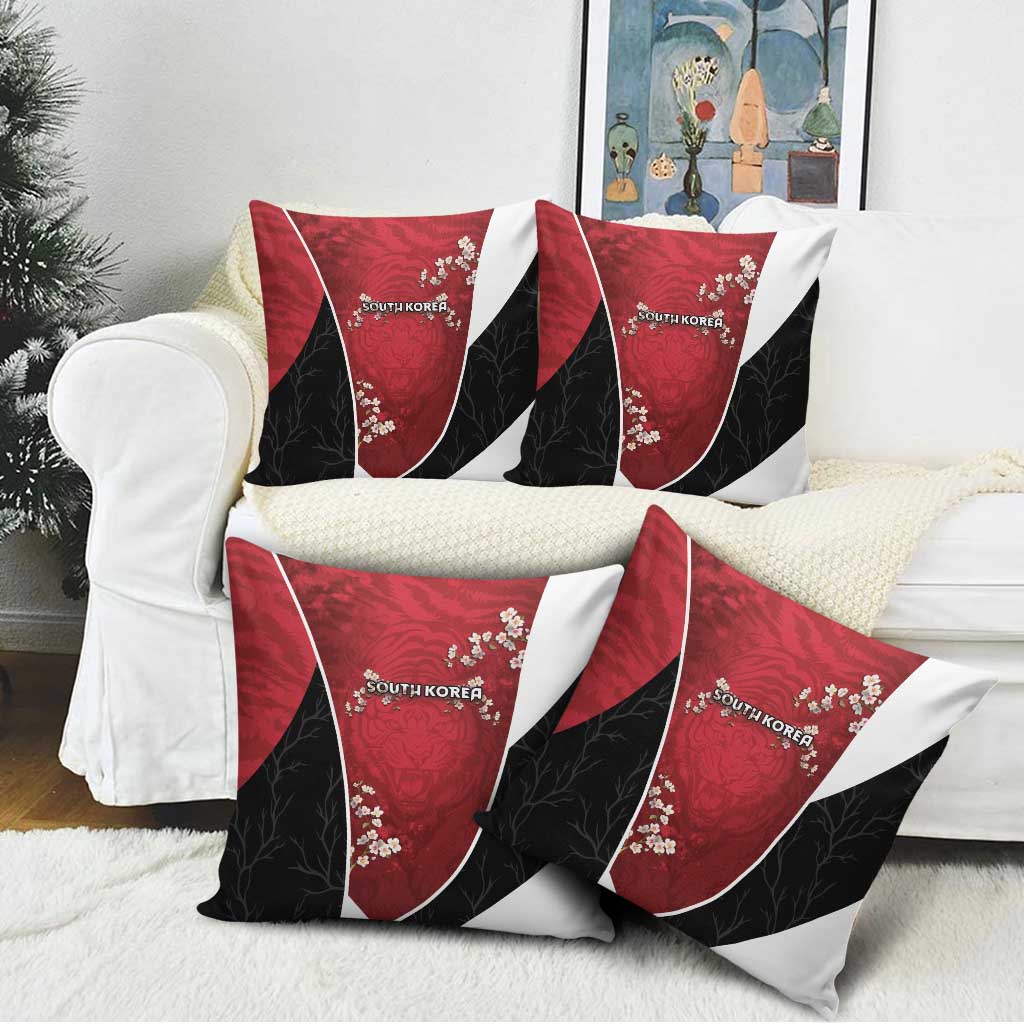 South Korea Football Pillow Cover Tiger Mugunghwa Flower Minimal Style