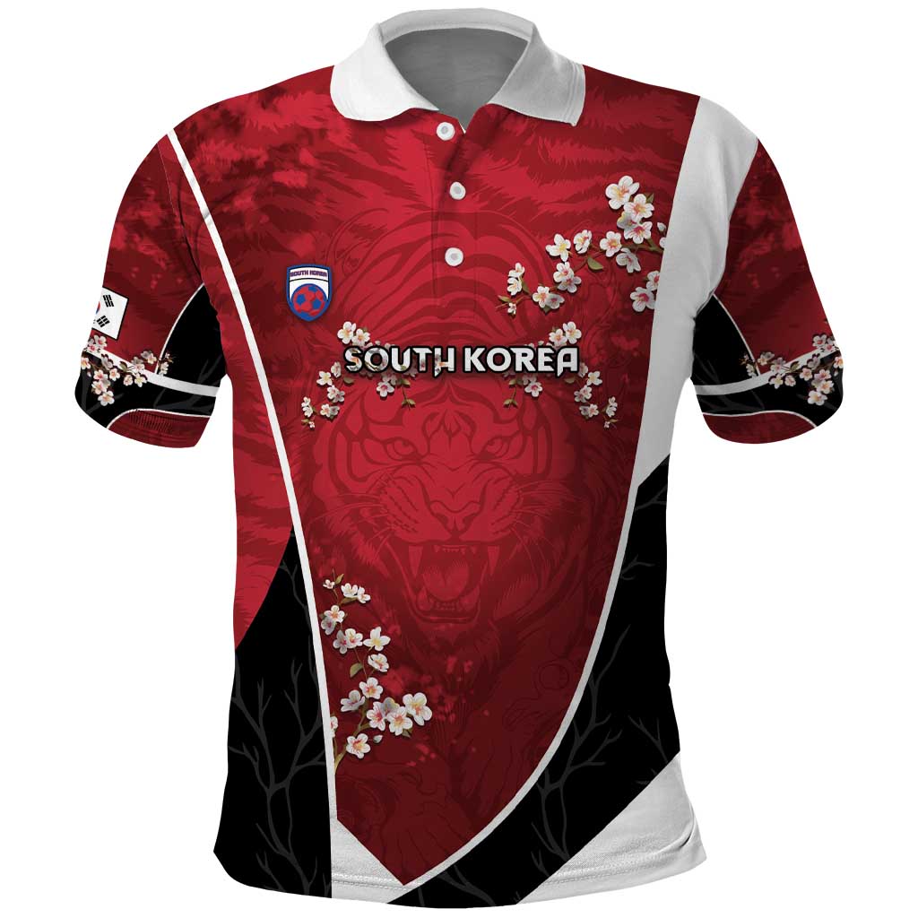 Custom South Korea Football Polo Shirt Tiger Mugunghwa Flower Minimal Style