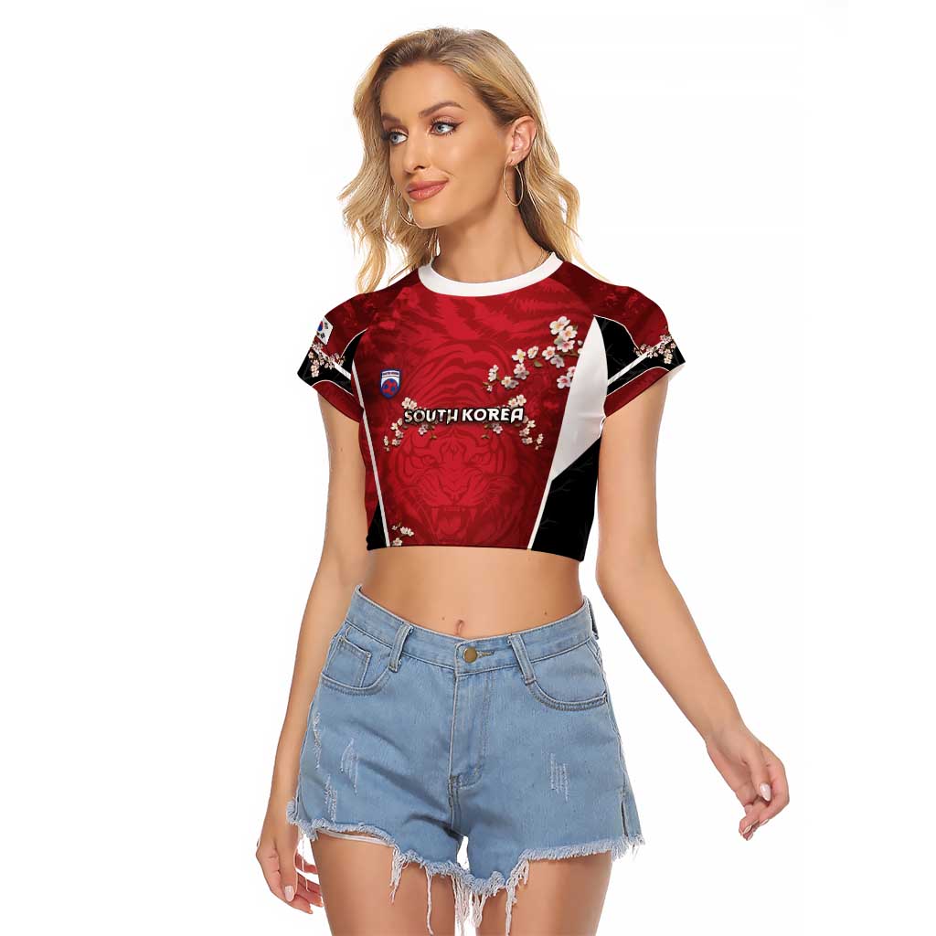 Custom South Korea Football Raglan Cropped T Shirt Tiger Mugunghwa Flower Minimal Style