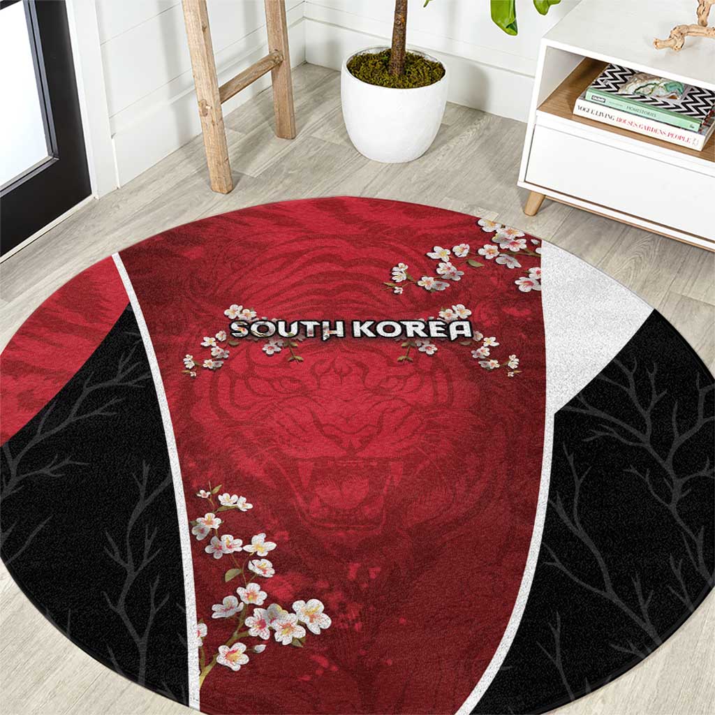 South Korea Football Round Carpet Tiger Mugunghwa Flower Minimal Style