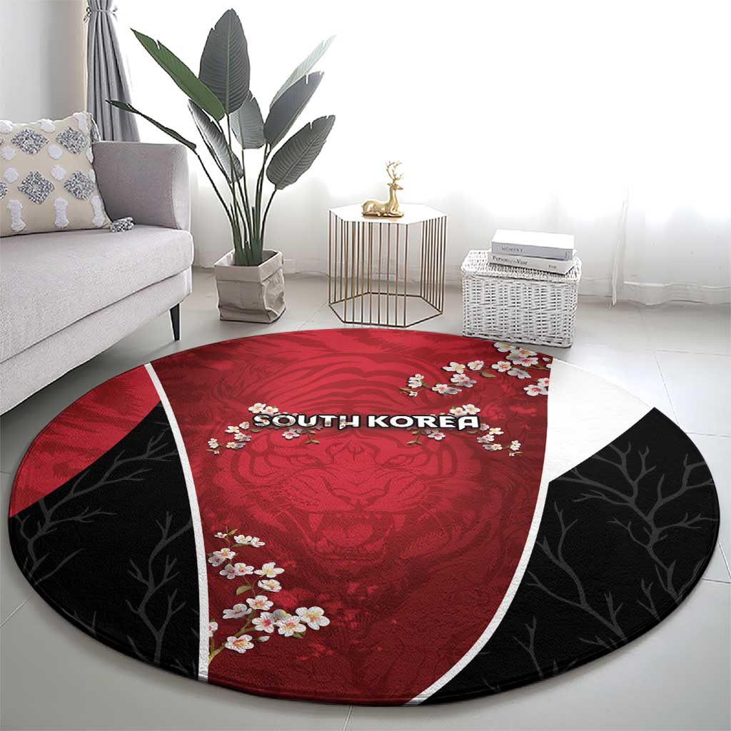 South Korea Football Round Carpet Tiger Mugunghwa Flower Minimal Style