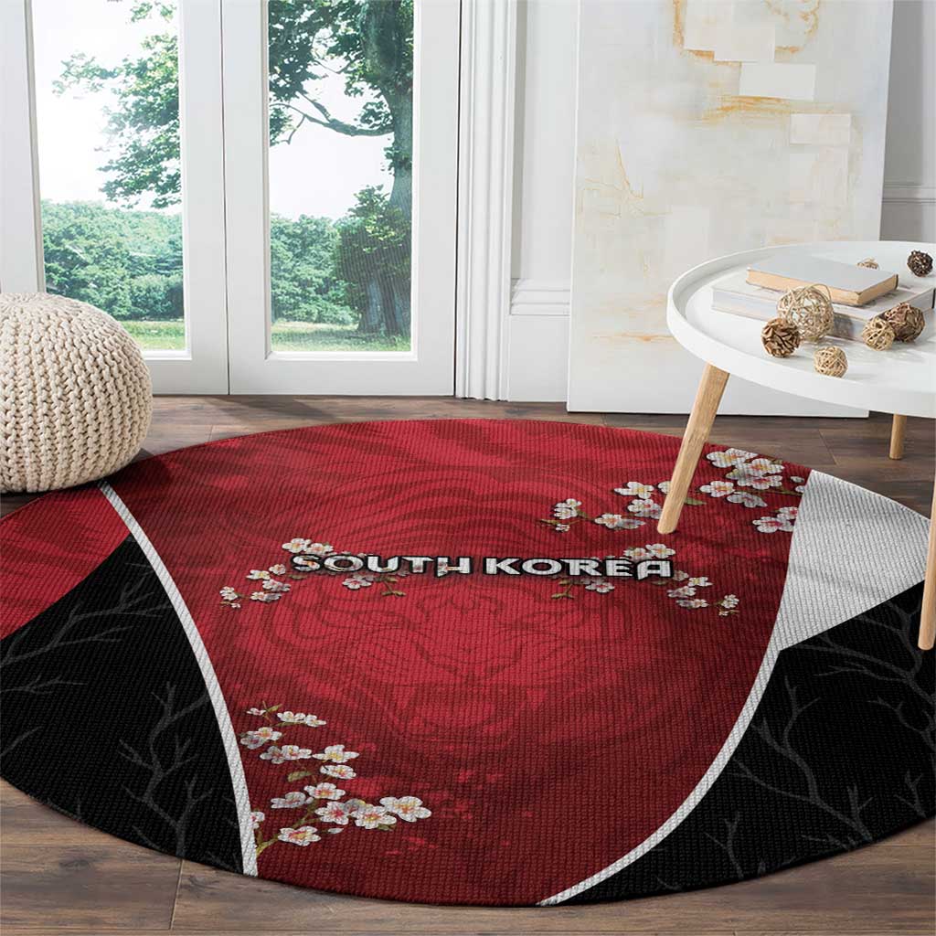 South Korea Football Round Carpet Tiger Mugunghwa Flower Minimal Style