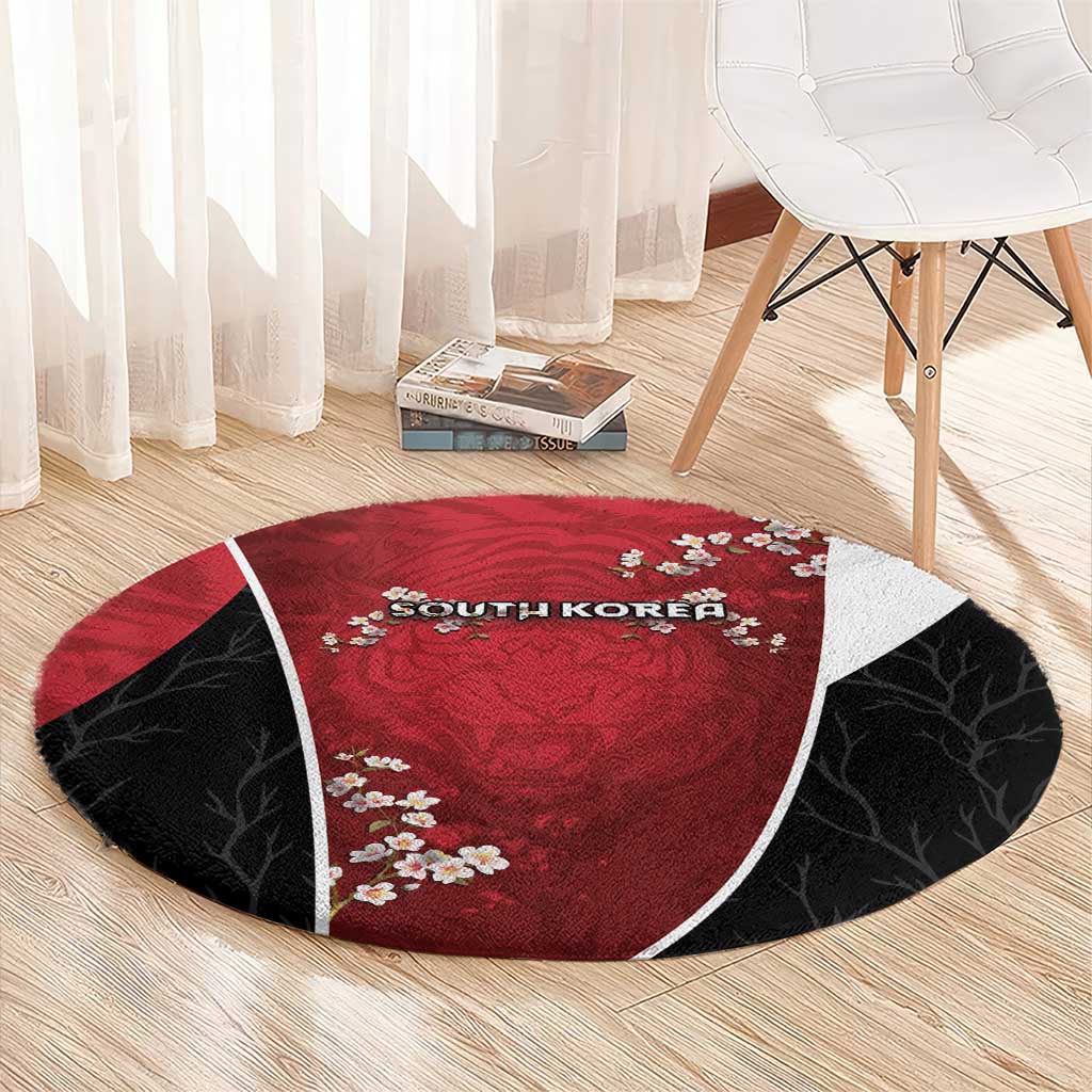 South Korea Football Round Carpet Tiger Mugunghwa Flower Minimal Style