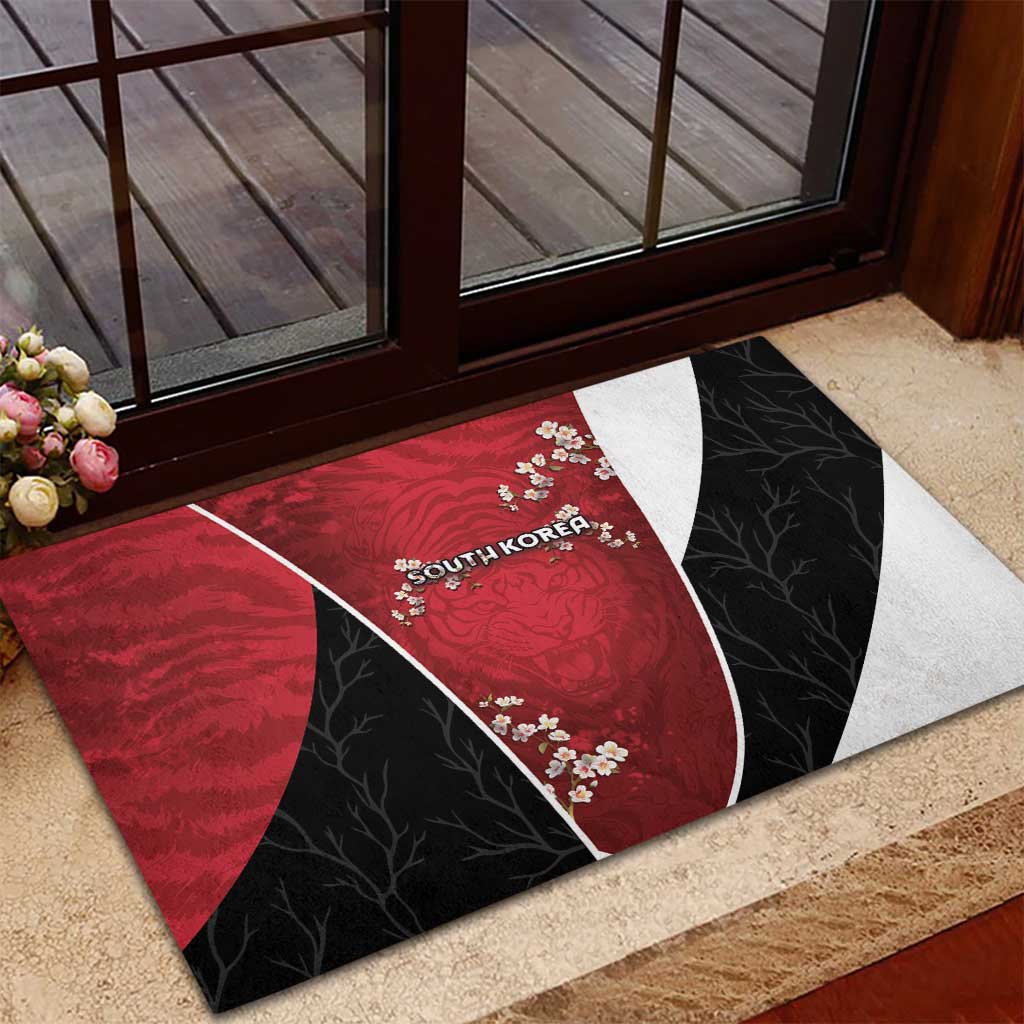 South Korea Football Rubber Doormat Tiger Mugunghwa Flower Minimal Style