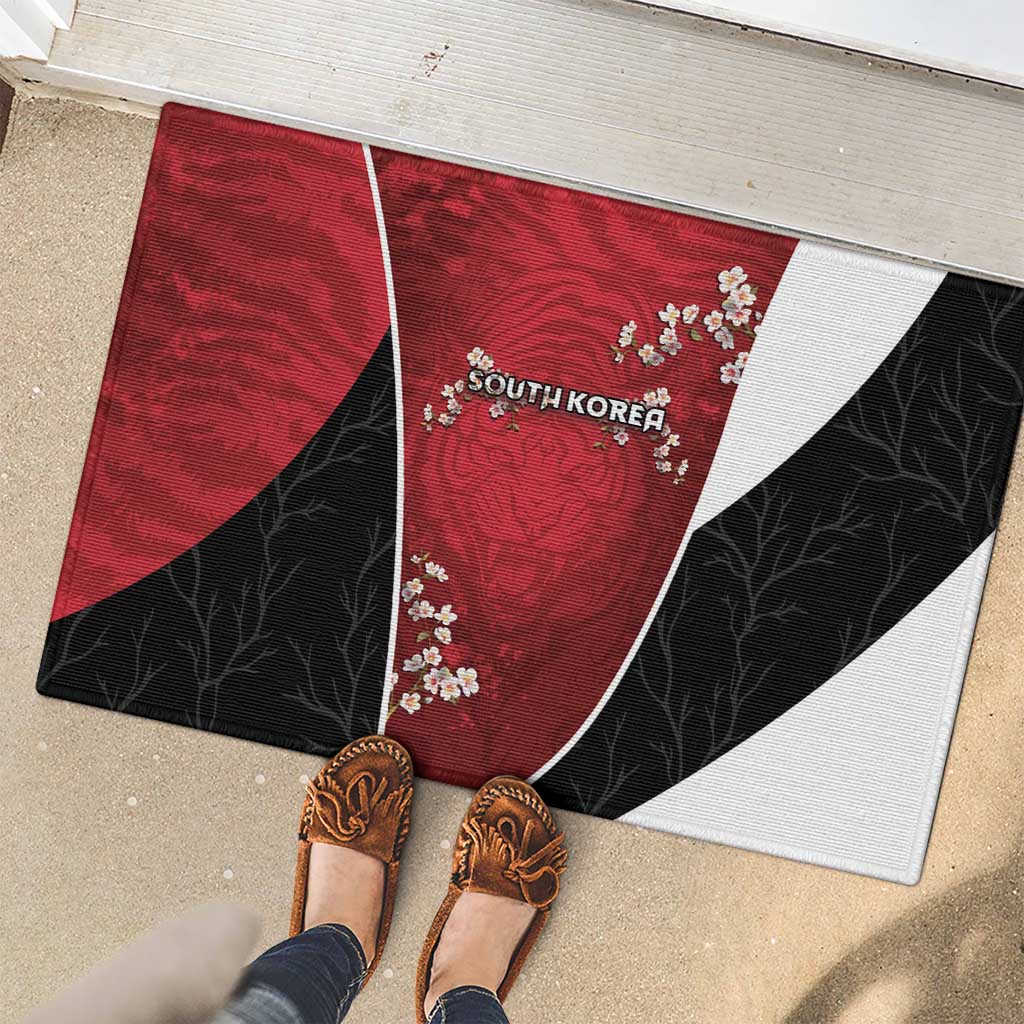 South Korea Football Rubber Doormat Tiger Mugunghwa Flower Minimal Style