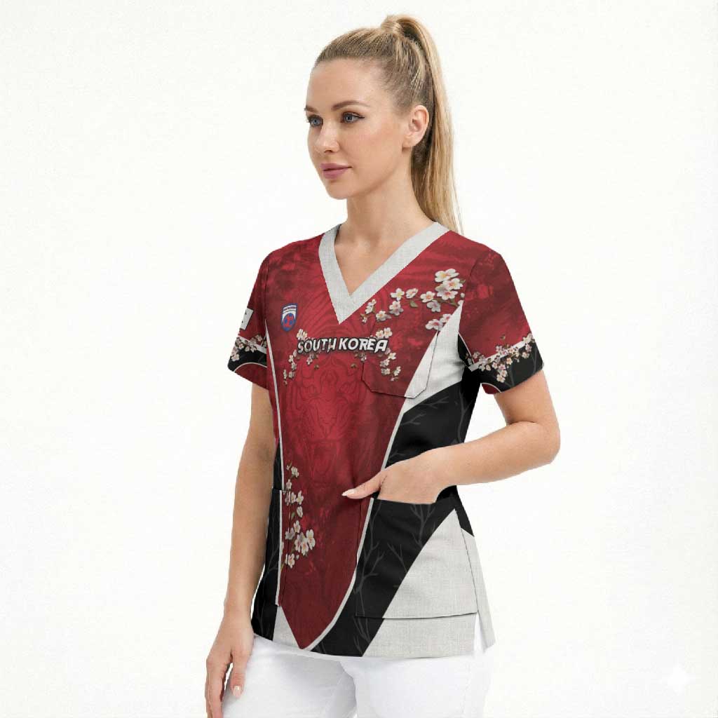 Custom South Korea Football Scrub Top Tiger Mugunghwa Flower Minimal Style