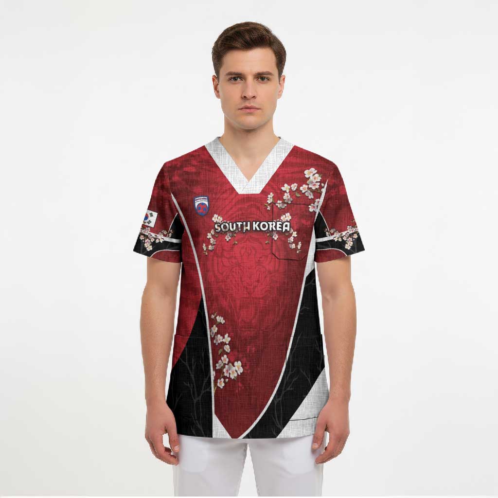 Custom South Korea Football Scrub Top Tiger Mugunghwa Flower Minimal Style