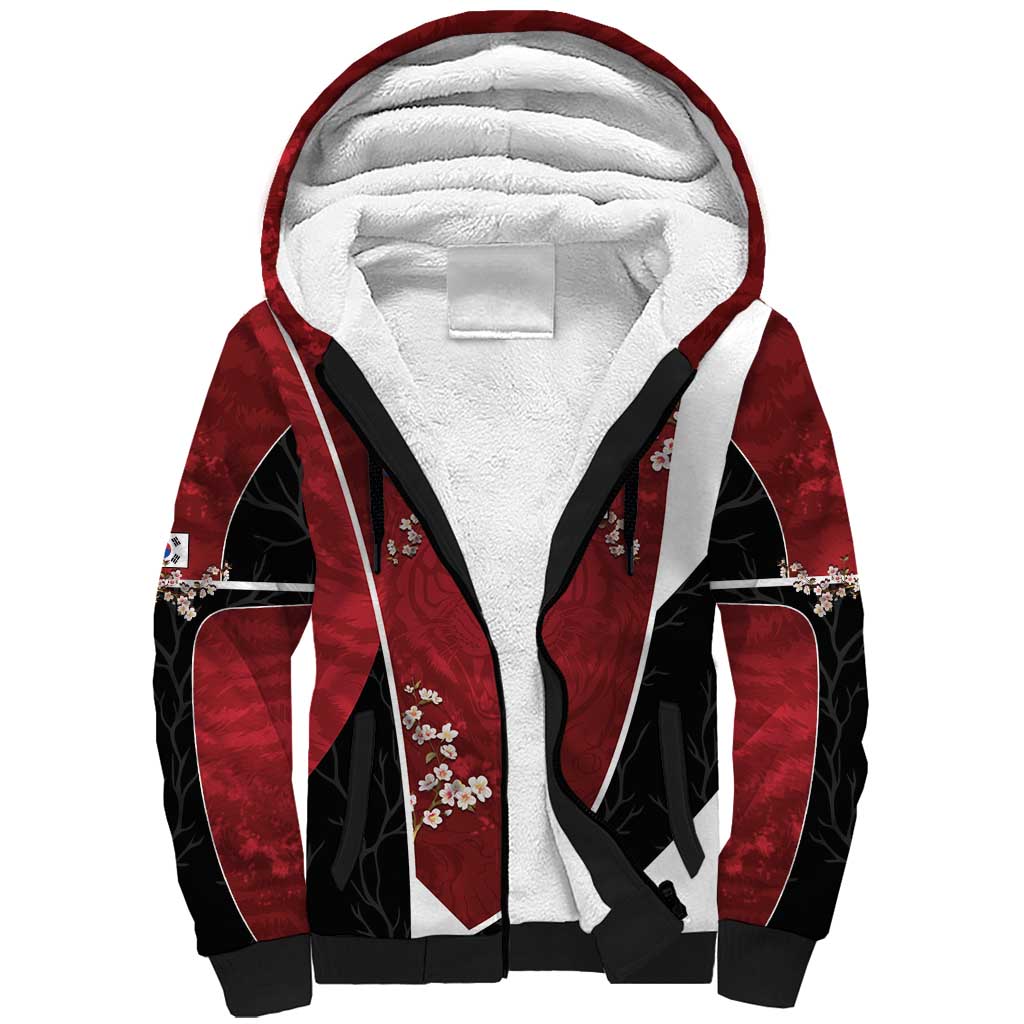 Custom South Korea Football Sherpa Hoodie Tiger Mugunghwa Flower Minimal Style