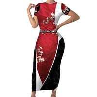 Custom South Korea Football Short Sleeve Bodycon Dress Tiger Mugunghwa Flower Minimal Style