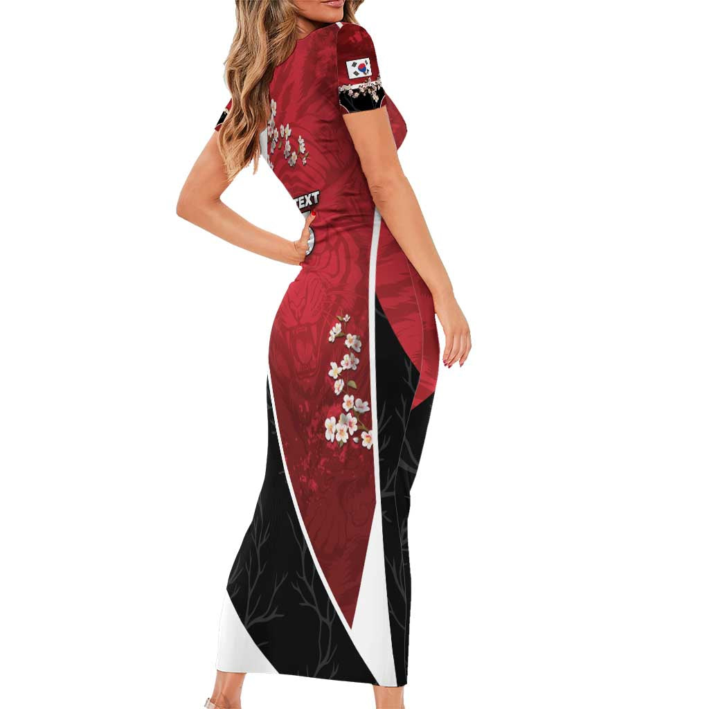 Custom South Korea Football Short Sleeve Bodycon Dress Tiger Mugunghwa Flower Minimal Style