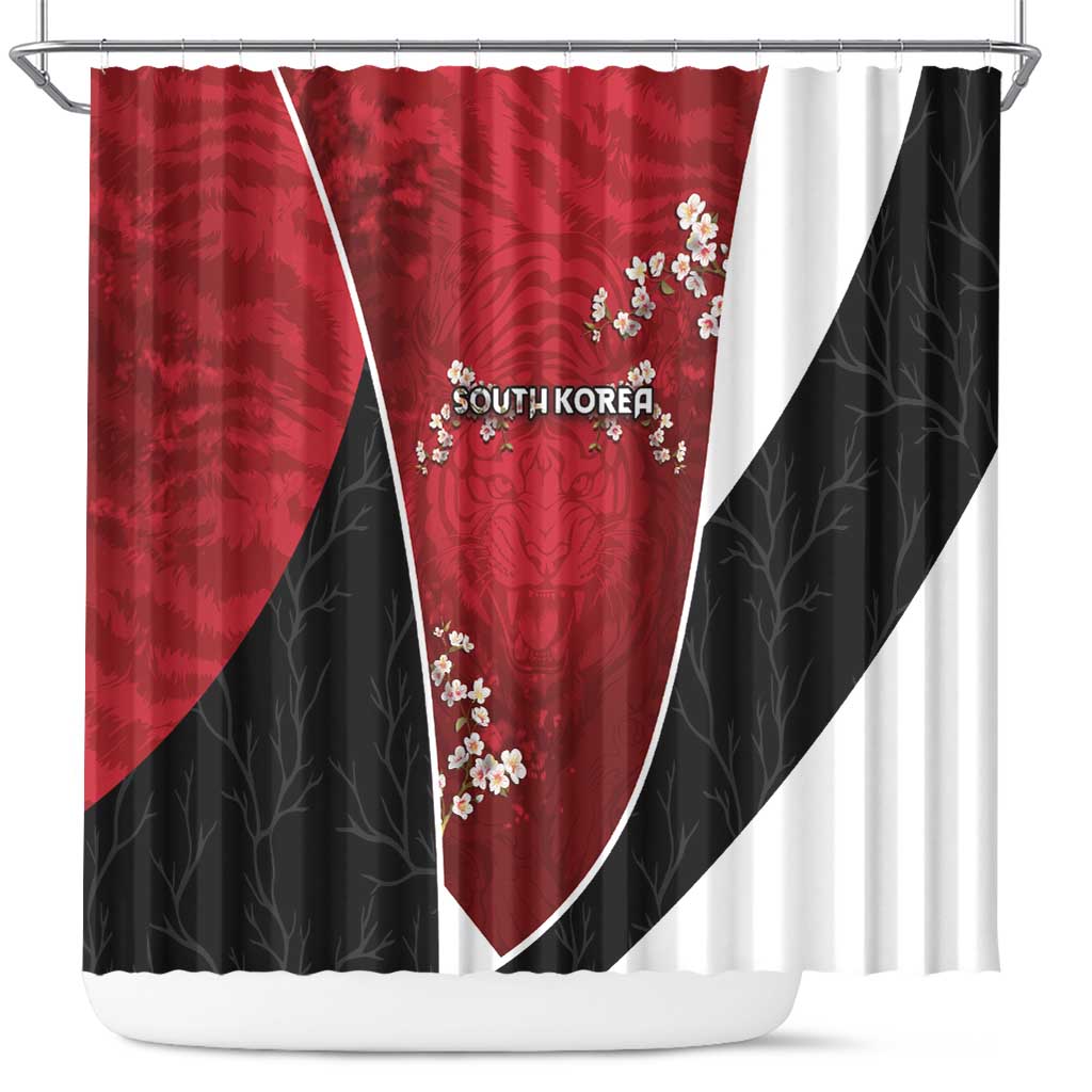 South Korea Football Shower Curtain Tiger Mugunghwa Flower Minimal Style