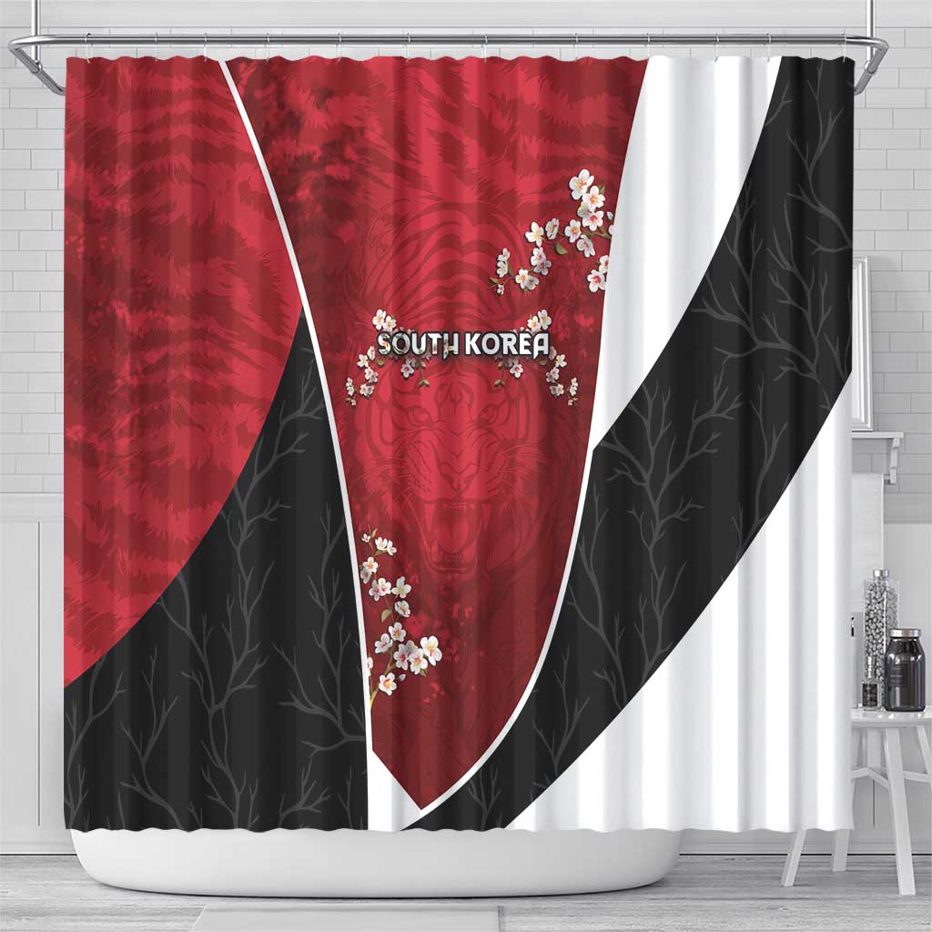 South Korea Football Shower Curtain Tiger Mugunghwa Flower Minimal Style