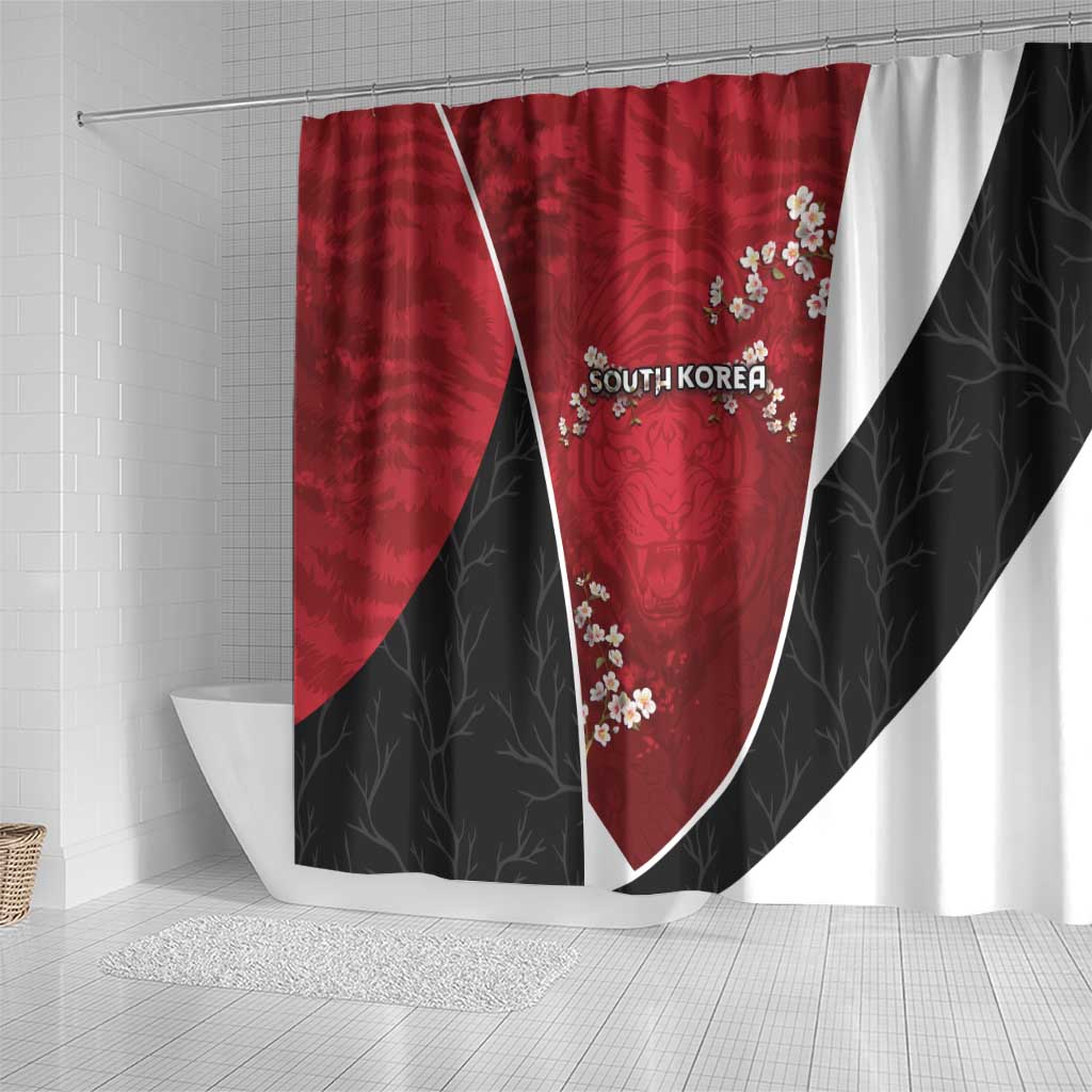 South Korea Football Shower Curtain Tiger Mugunghwa Flower Minimal Style