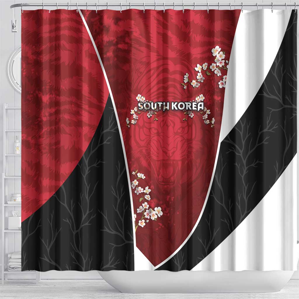 South Korea Football Shower Curtain Tiger Mugunghwa Flower Minimal Style