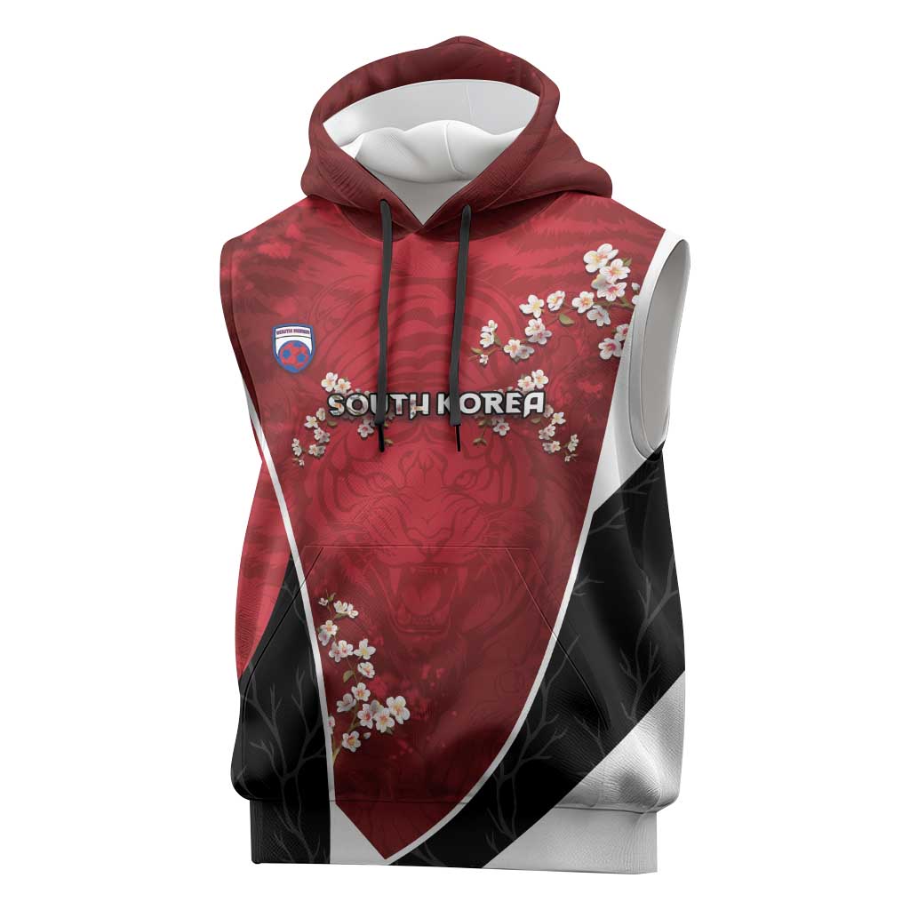 Custom South Korea Football Sleeveless Hoodie Tiger Mugunghwa Flower Minimal Style