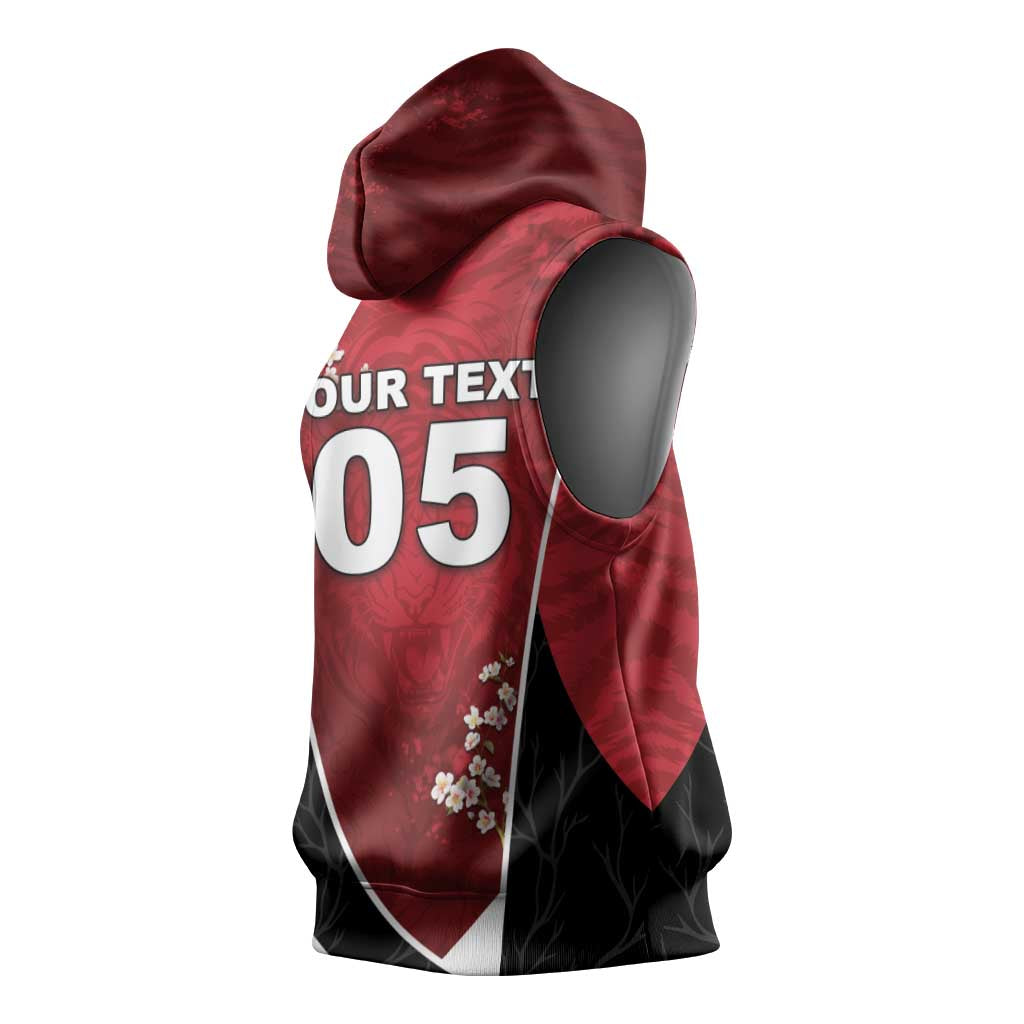 Custom South Korea Football Sleeveless Hoodie Tiger Mugunghwa Flower Minimal Style