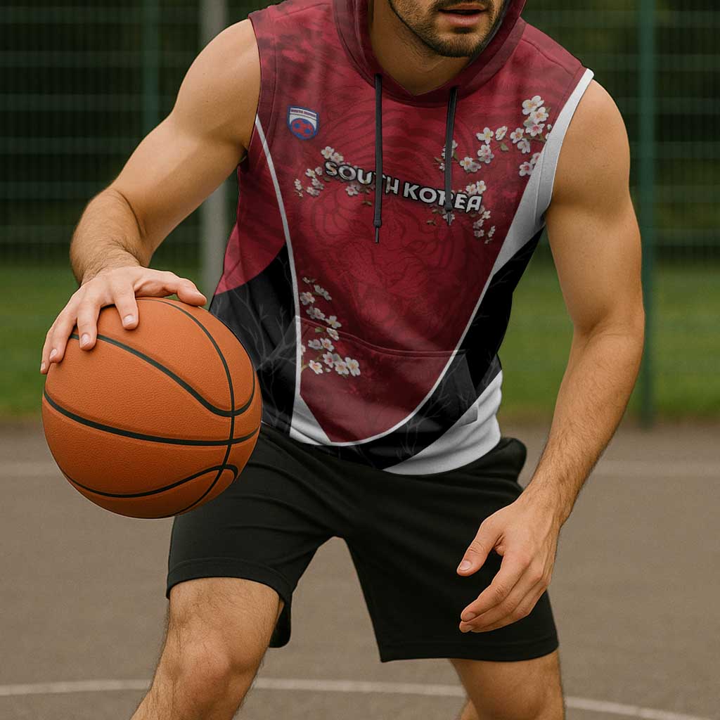 Custom South Korea Football Sleeveless Hoodie Tiger Mugunghwa Flower Minimal Style