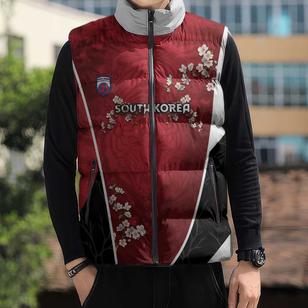 Custom South Korea Football Sleeveless Puffer Jacket Tiger Mugunghwa Flower Minimal Style