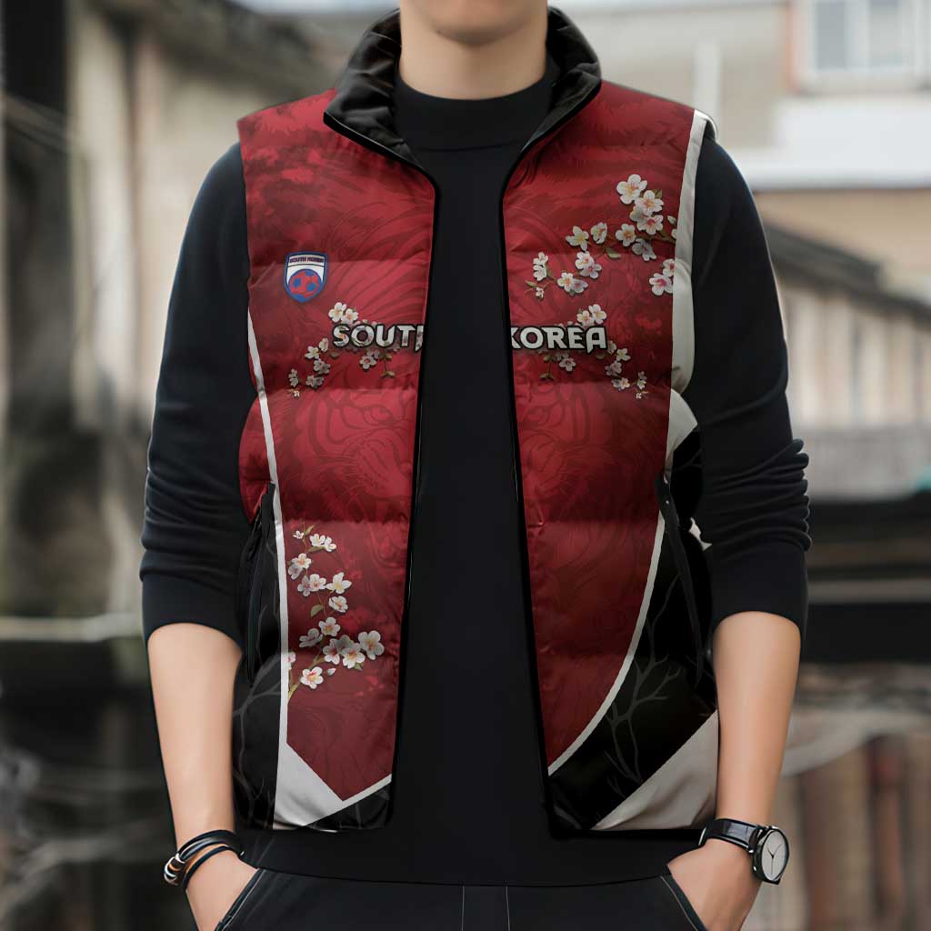 Custom South Korea Football Sleeveless Puffer Jacket Tiger Mugunghwa Flower Minimal Style