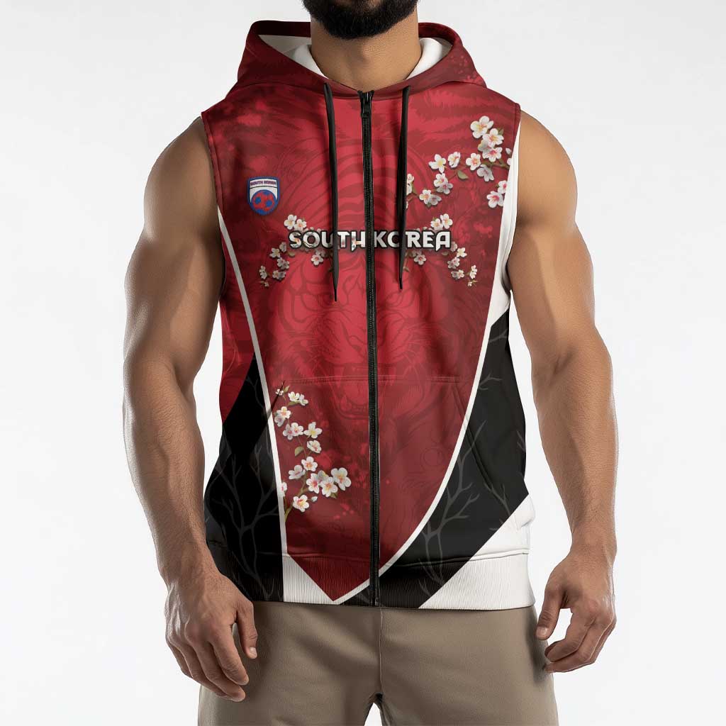 Custom South Korea Football Sleeveless Zip Hoodie Tiger Mugunghwa Flower Minimal Style