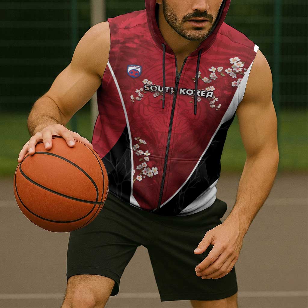 Custom South Korea Football Sleeveless Zip Hoodie Tiger Mugunghwa Flower Minimal Style